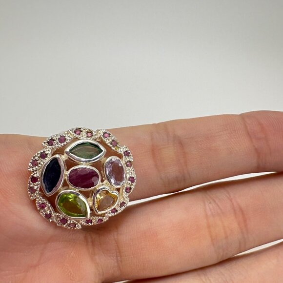 VTG Sterling Silver 925 Citrine Peridot Multi-Stone Statement Ring Size 8.5 - Picture 7 of 10